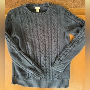 Women’s L.L. Bean Navy Cable Knit Crewneck Sweater - Medium